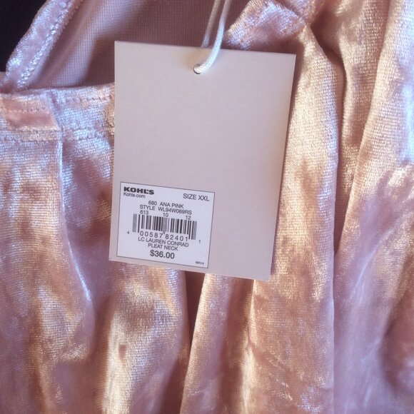 LC Lauren Conrad NWT Pink Crushed Velvet Fairy Pleated Neck Whimsy Top Size XXL - Picture 5 of 7